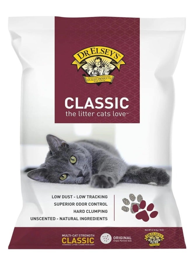 Dr. Elsey's Classic Unscented Clumping Clay Cat Litter. product- sizes : 18 lb and 40 lb bags. - Image 2